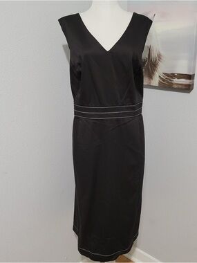 Lane Bryant Black V-Neck Midi Dress with Waist Stitching